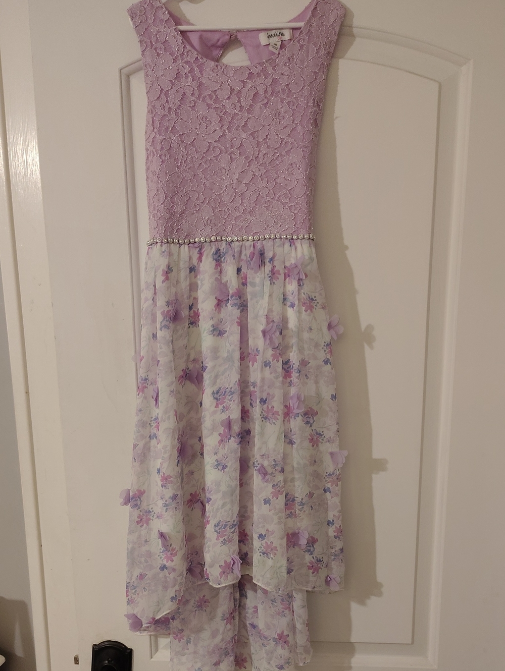 Lavender Lace & Floral High-Low Dress for Girls